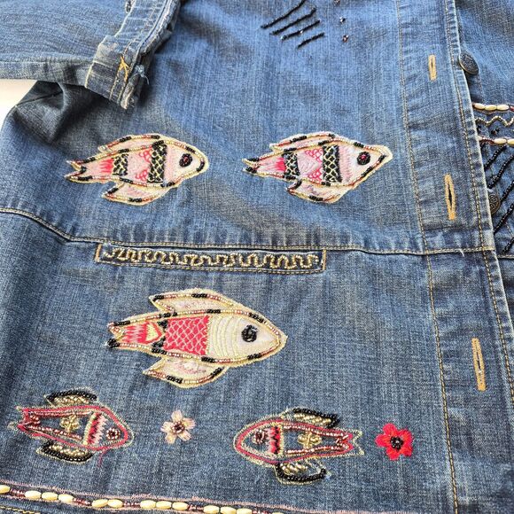 Chico's Design 100% Cotton Size 3, Blue Denim Embroidery, A Few Embroidery Flaws - Picture 2 of 16